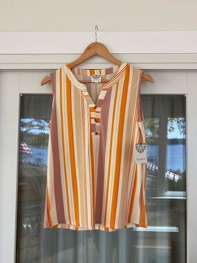Late August Sleeveless Striped Top in Cream, Orange & Dusty Rose - NWT